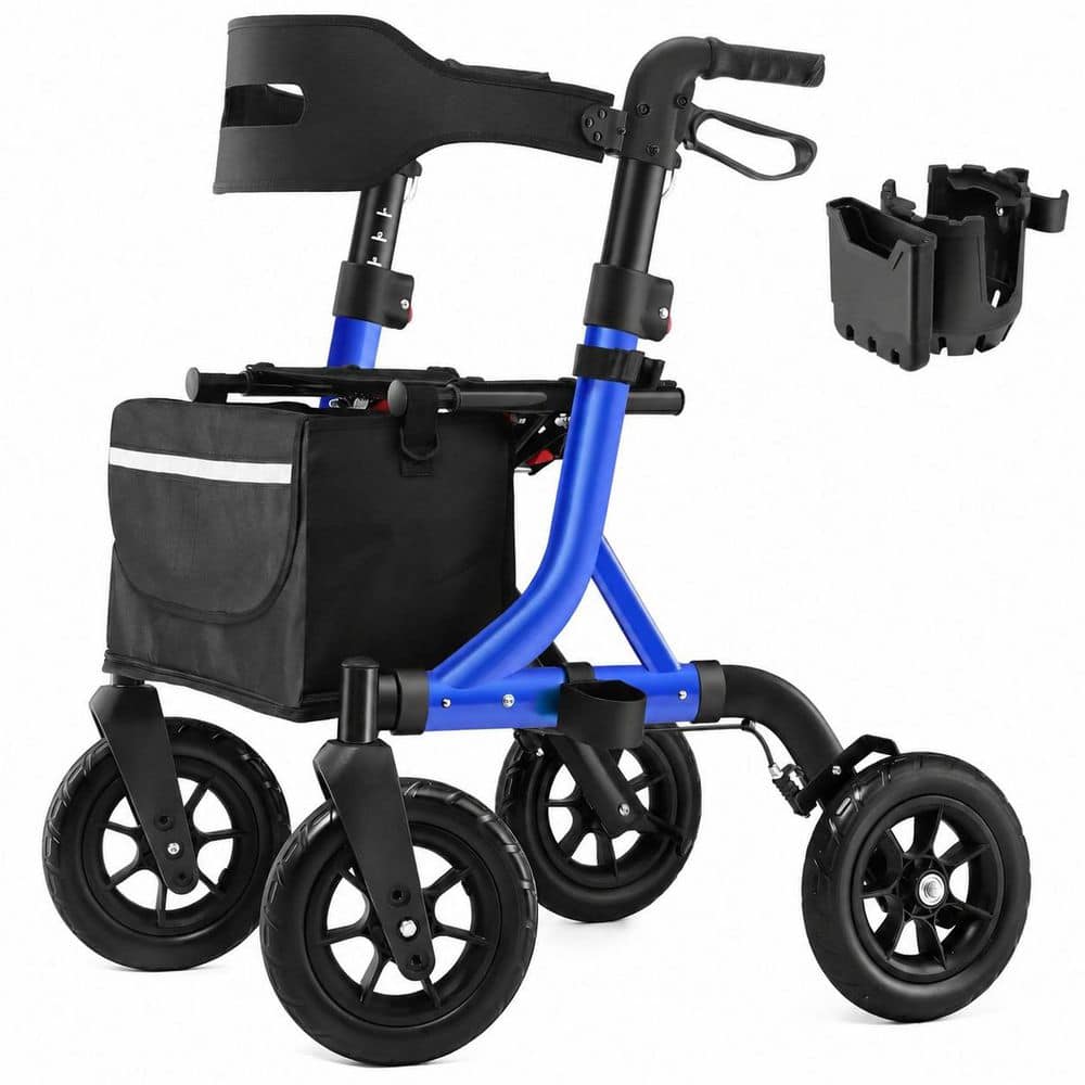 Foldable Aluminum Rollator Walker with Seat for Seniors, 10-Inch Rubber Wheels, Adjustable Handles, Blue price history on PriceWatchPro