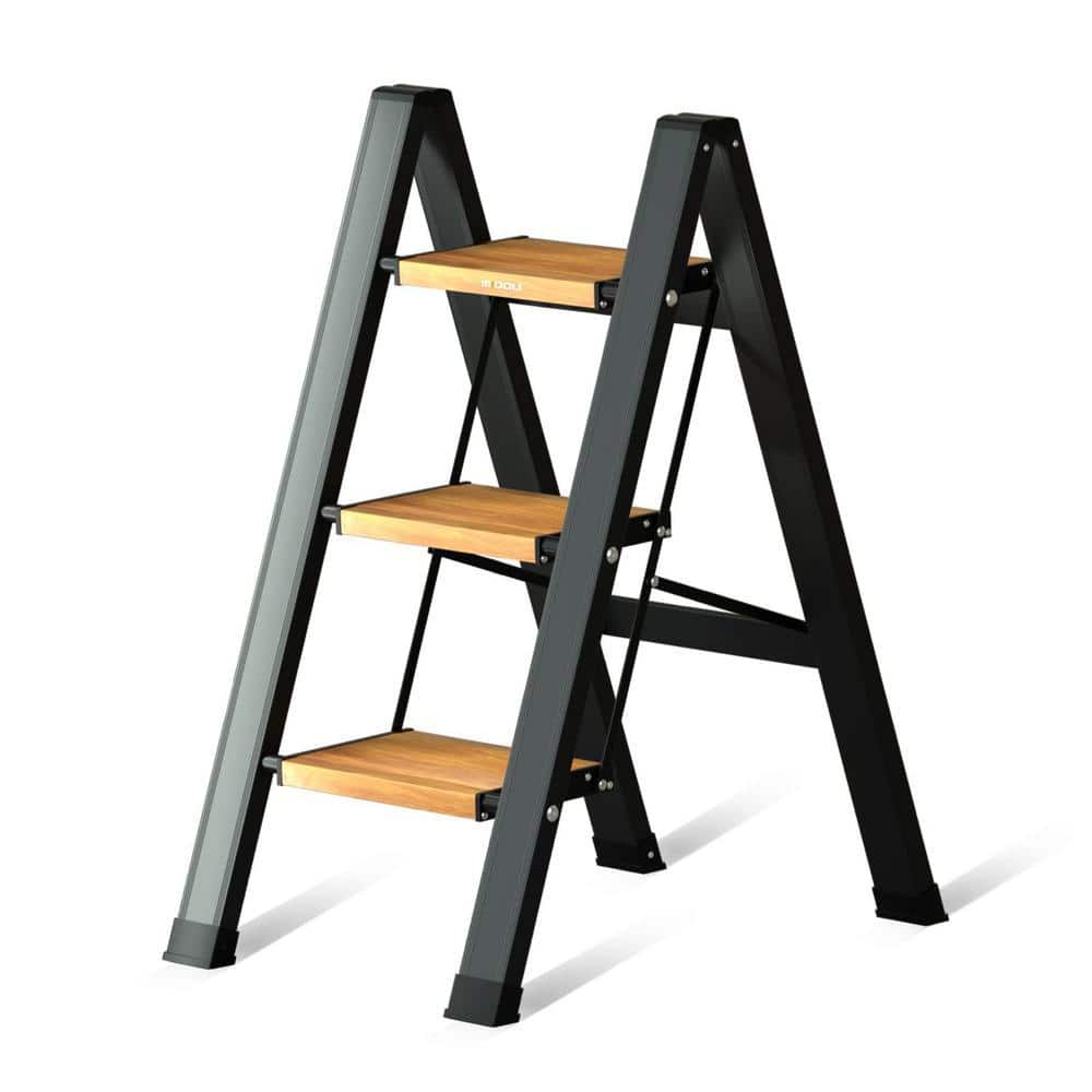 Angel Sar Reach 27.6 in. 3 Step 33 in. Aluminum Ladder, A Frame ...
