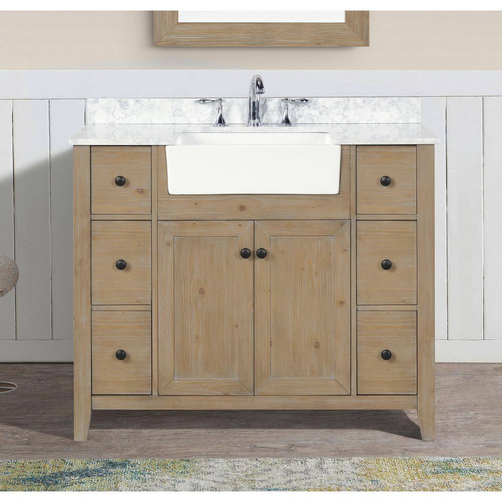 Sally 42'' Weathered Fir Bathroom Vanity with Marble Top