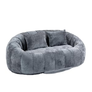 59 in. Gray Chenille 2-Seater Loveseat Bean Bag Chair Lazy Sofa Couch with Pillows