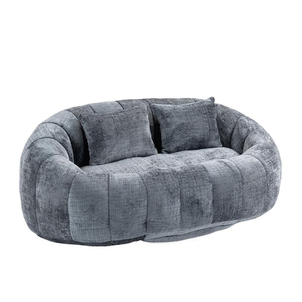 HOMEFUN 59 in. Gray Chenille 2-Seater Loveseat Bean Bag Chair Lazy Sofa Couch with Pillows