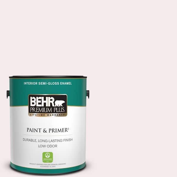BEHR PREMIUM PLUS 1 gal. #100A-1 Barely Pink Semi-Gloss Enamel Low Odor Interior Paint & Primer