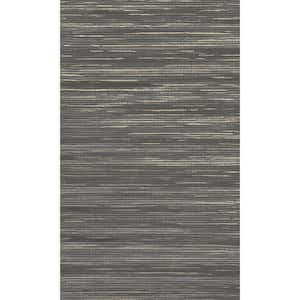 Charcoal Plain Grasscloth-like Textured Metallic Wallpaper with Non-Woven Material Covered 57 Sq. ft Double Roll