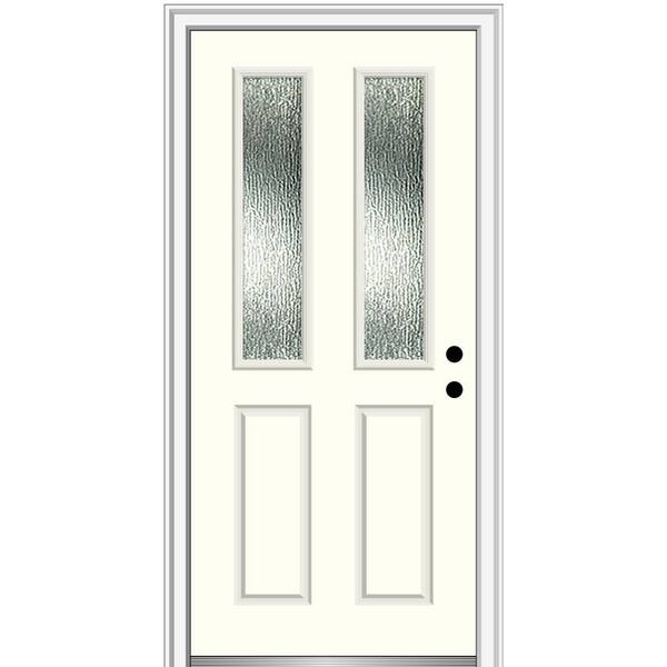 MMI Door 30 in. x 80 in. Left-Hand/Inswing Rain Glass Alabaster Fiberglass Prehung Front Door on 4-9/16 in. Frame