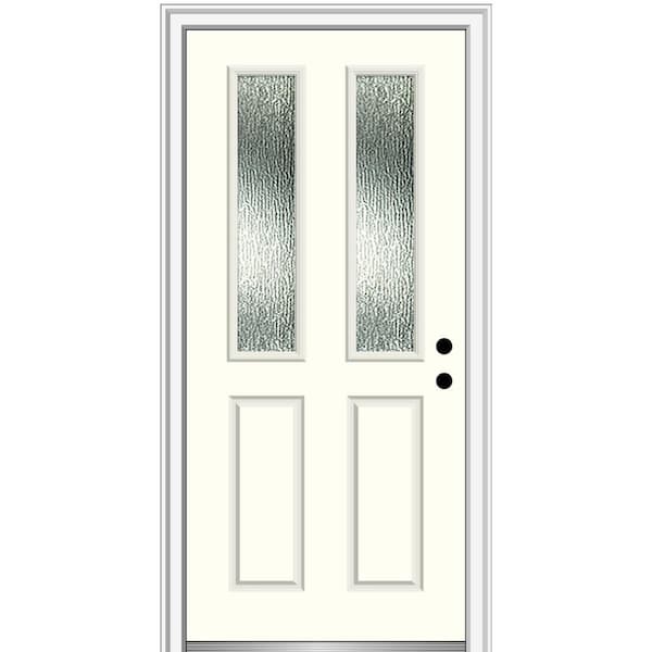MMI Door 32 in. x 80 in. Left-Hand/Inswing Rain Glass Alabaster Fiberglass Prehung Front Door on 4-9/16 in. Frame
