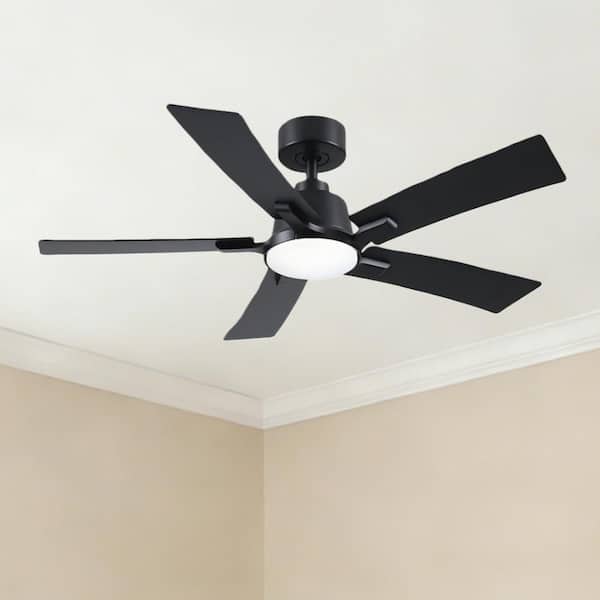 Modern 46 in. Indoor Black Standard Downrod Mount Ceiling Fan with Integrated LED, Quite DC Motor and 5 Two-tone Blades