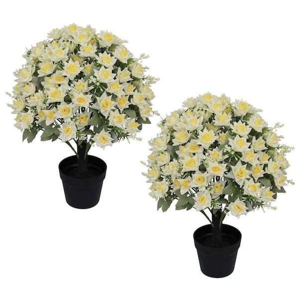 HOYMN 24 in. Artificial Yellow Rose Bush Indoor Decorative Floral