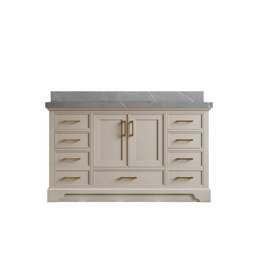 Charlotte 60 in. Single Sink Freestanding Fine Grain Bath Vanity with Piatra Gray Qt. Top Unassembled price history on PriceWatchPro