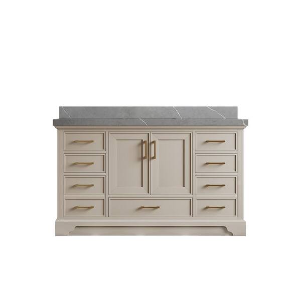 Willow Collections Charlotte 60 in. Single Sink Freestanding Fine Grain Bath Vanity with Piatra Gray Qt. Top Unassembled