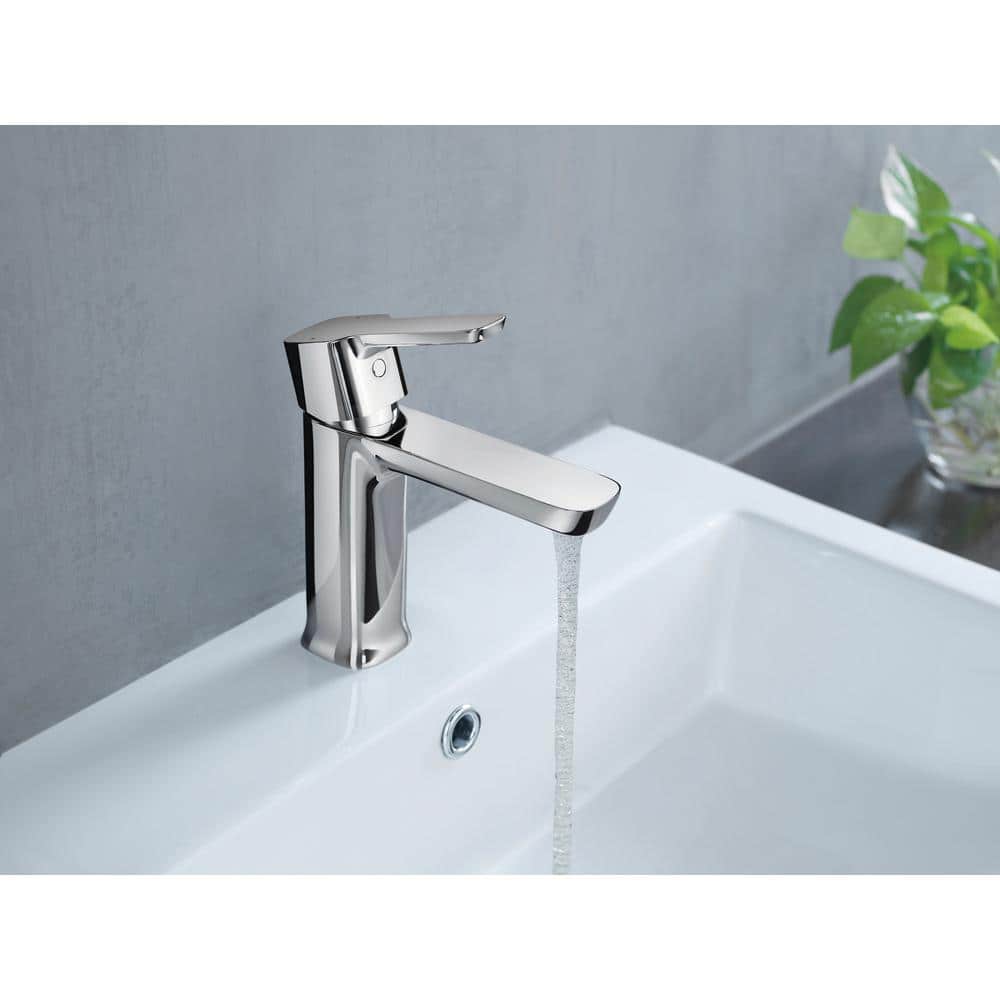 Sleek Modern Chrome Single Hole Brass Bathroom Faucet with Drain Assembly