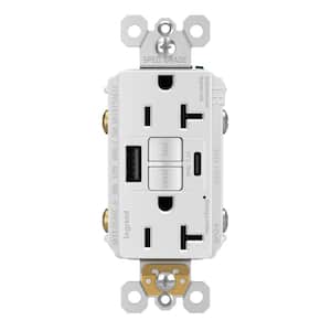 radiant 20 Amp 125-Volt Tamper Resistant GFCI Residential/Commercial Decorator Duplex Outlet with Type A/C USB, White