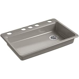 Riverby Undermount Cast Iron 33 in. 5-Hole Single Bowl Kitchen Sink in Cashmere
