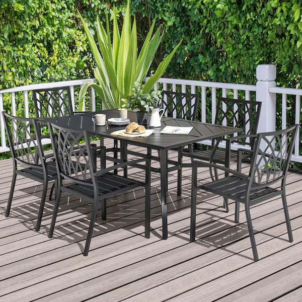 Nuu Garden Black Rectangle Powder-Coated Metal Outdoor Dining