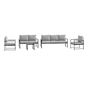 Meg 5-Piece Outdoor Metal Seating Set with Light Gray Cushions