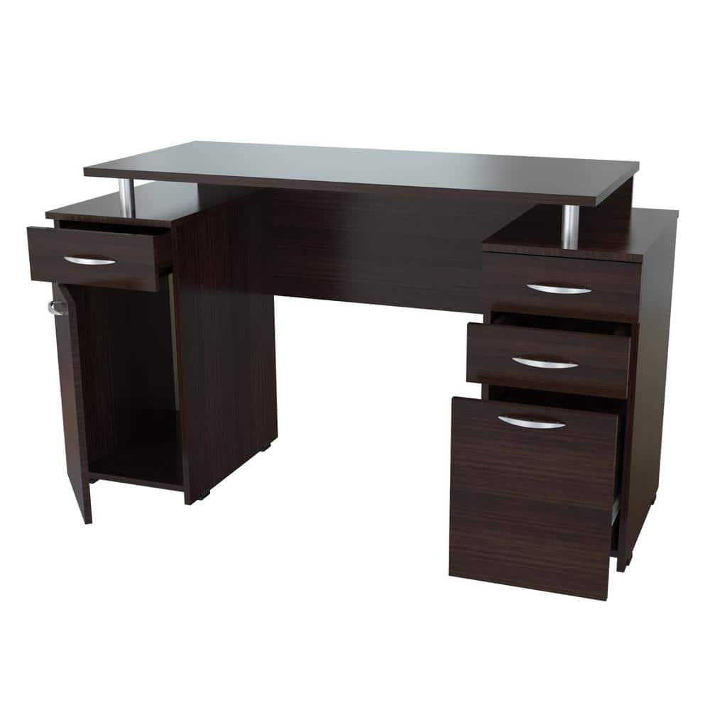 Espresso Wengue Executive Desk with Chrome Accents and Storage
