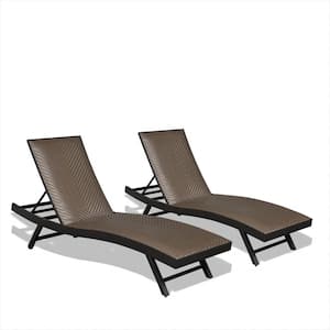 Brown Wicker Outdoor Lounge Chair with Adjustable Backrest Set of 2