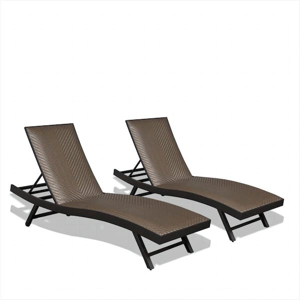 Tunearary Brown Wicker Outdoor Lounge Chair with Adjustable Backrest Set of 2