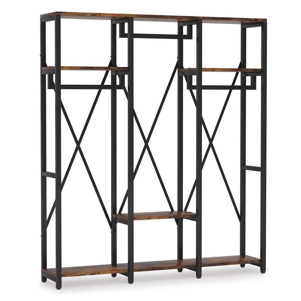 Tribesigns Cynthia Rustic Brown Armoire with 3 Hanging Rods and 4 Tier