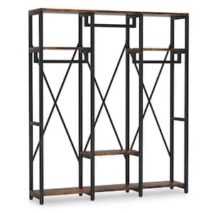Cynthia Rustic Brown Armoire with 3 Hanging Rods and 4 Tier Storage Shelves (72 in. x 59 in. x 18.3 in.)