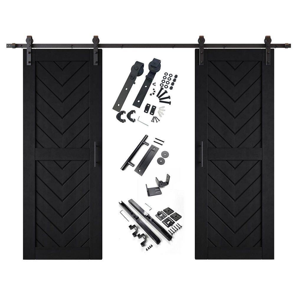 JT3 26 in. x 80 in. C-Panel Black Fishbone Design Double Pine Wood Sliding Barn Door with Hardware Kit price history on PriceWatchPro