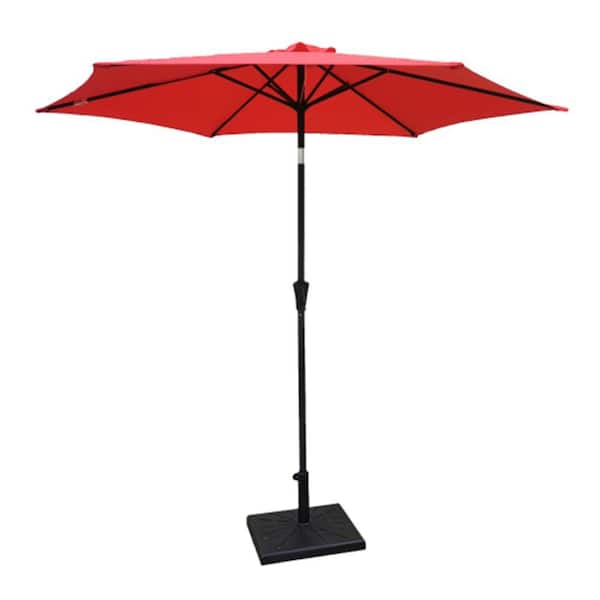 Phewnyzo 8.8 ft. Outdoor Aluminum Patio Umbrella Market Umbrella with Square Resin Base, Push Button Tilt and Crank lift, Red