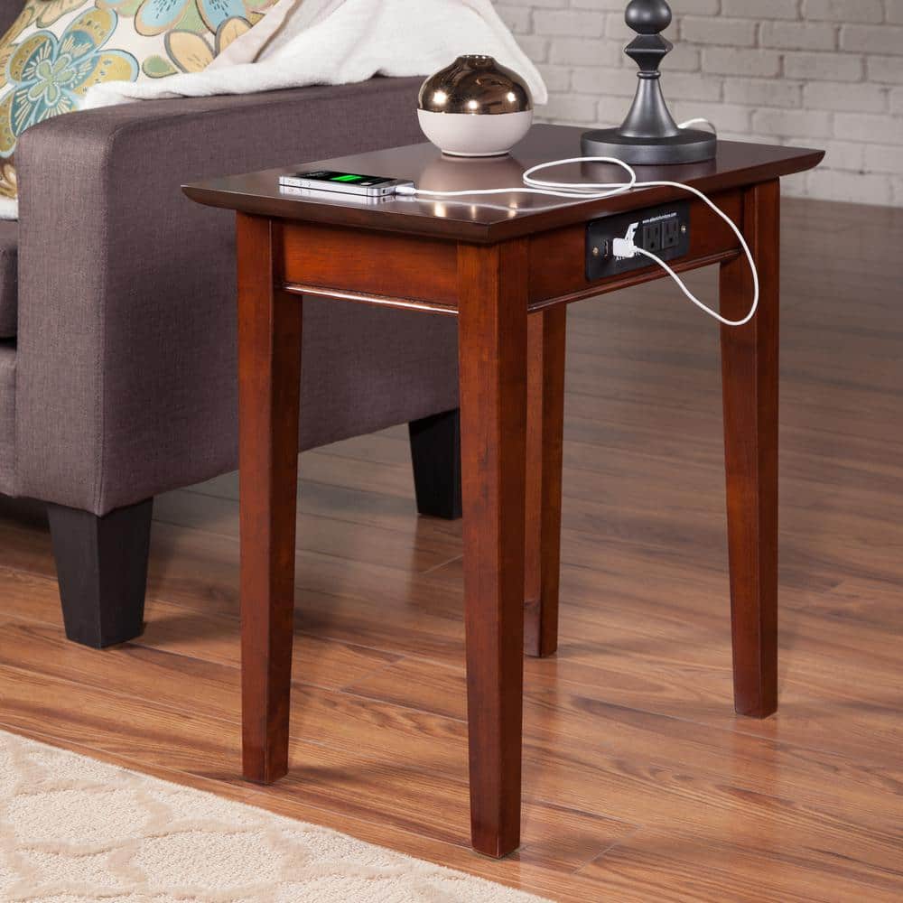 Walnut Shaker Chair Side Table with Charging Station