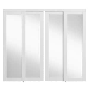 96 in. x 80 in. (Double 48 in. Doors) MDF White Double Mirrored 1 Panel Glass Sliding Door with All Hardware