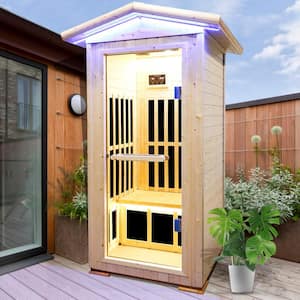 Moray 1-Person Outdoor Spruce Infrared Sauna with 7 Far-Infrared Carbon Crystal Heaters and Chromotherapy