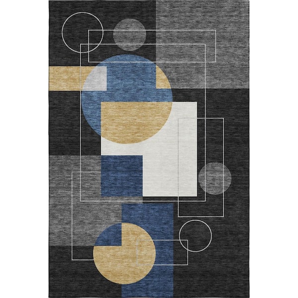 Mayfield Premium Machine Washable Abstract AMF2500 Black 3 ft. x 5 ft. Area Rug