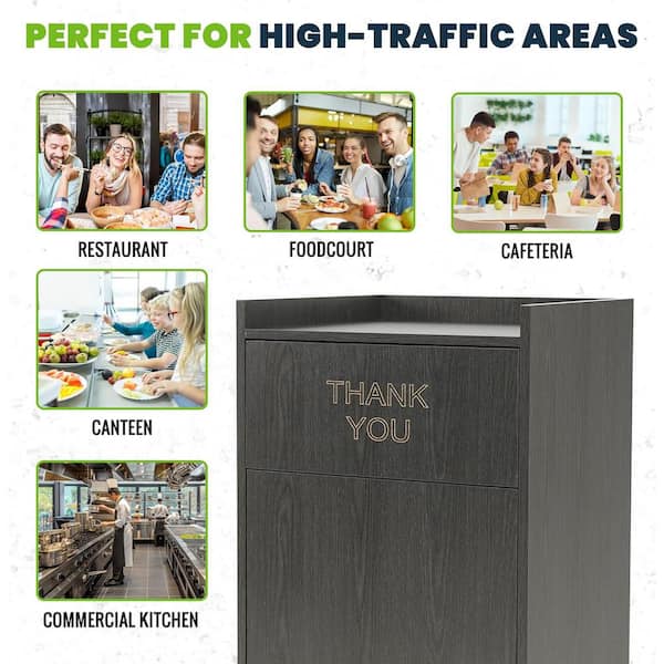 40 Gal. Black Wood Tray Top Commercial Trash Can Cover Food Service Industry Waste Enclosure with Lid and Insert Liner