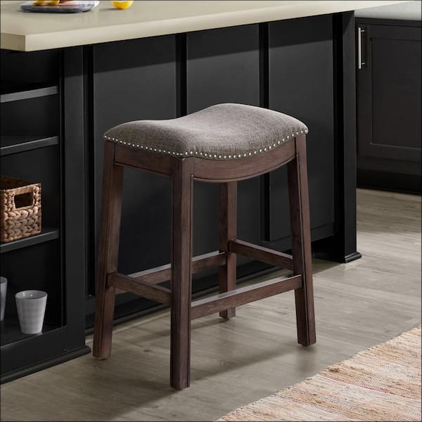 Alaterre Furniture Williston 26 in. Rectangle Dark Brown Backless Wood Counter Height Stool with Cushioned Seat