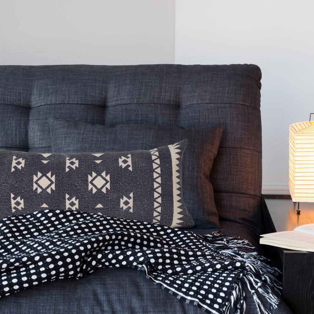 Southwestern Navy Blue / White 14 in. x 36 in. Dynamic Denim Geometric Indoor Throw Pillow