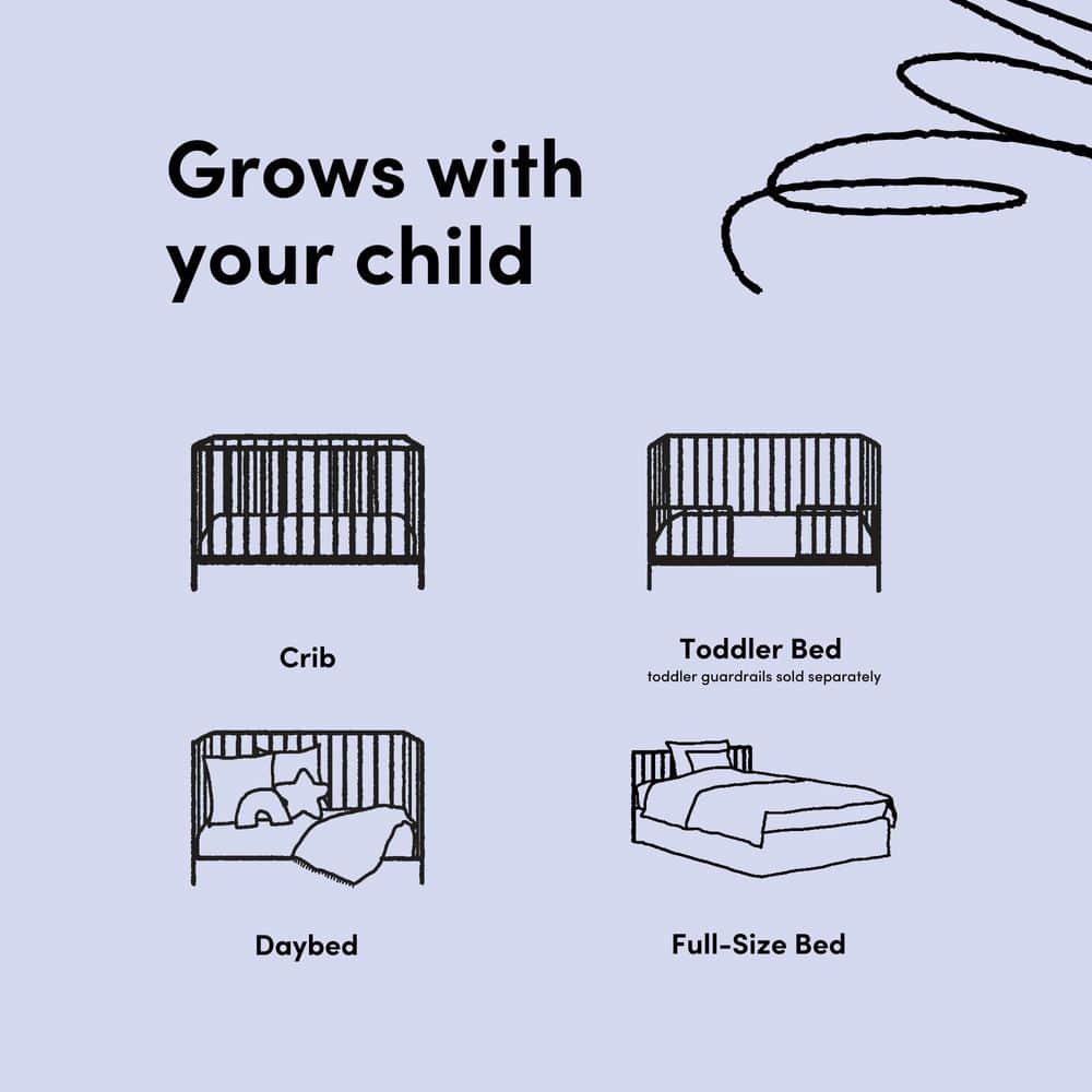 White 5-in-1 Convertible Crib with Mattress Protector