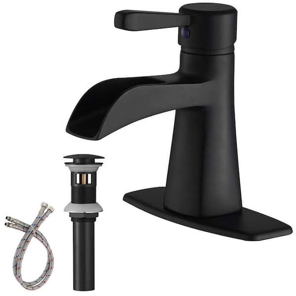 matrix decor Single Handle Single Hole Bathroom Faucet with Deckplate Included and Spot Resistant in Matte Black