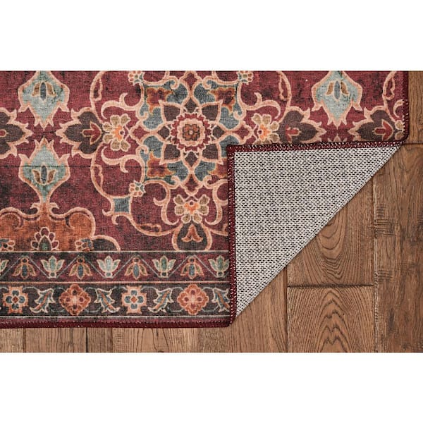 Washable Petra Garnet/Ivory 3 ft. x 5 ft. Abstract Rectangle Area Rug