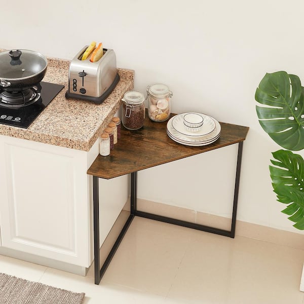 Corner Desk 23.4 in. Triangular Brown Style-2 Wood Desk for Small Spaces