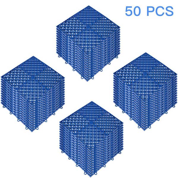 VEVOR Interlocking Drainage Mat Floor Tiles Rubber Interlocking Gym Flooring Tiles Blue 12 x 12 x 0.5 in.  (50 Pcs, 50 sq ft)