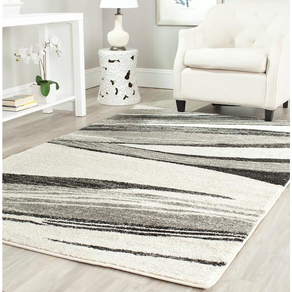 Retro Light Grey/Ivory 8 ft. x 10 ft. Striped Area Rug