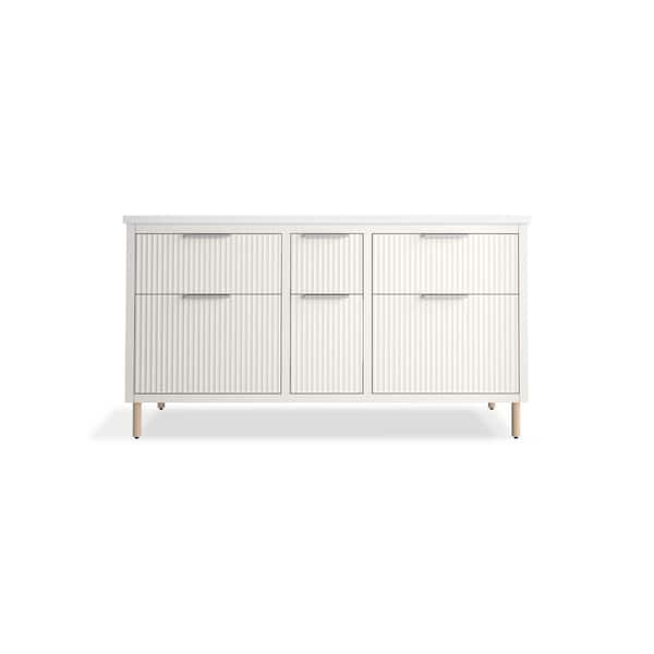 Spacity 60 in. Double Sink Floating White Bath Vanity with White Quartz Top Assembled