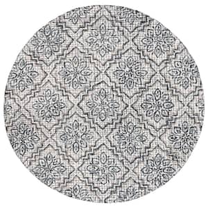Abstract Ivory/Navy 6 ft. x 6 ft.y Diamond Floral Round Area Rug