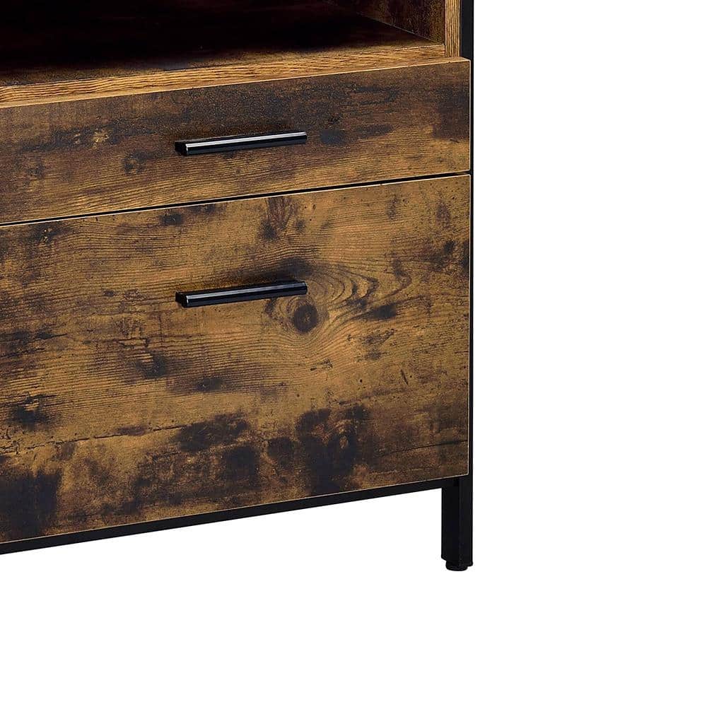 Rustic Oak and Black 2-Drawer Industrial Nightstand