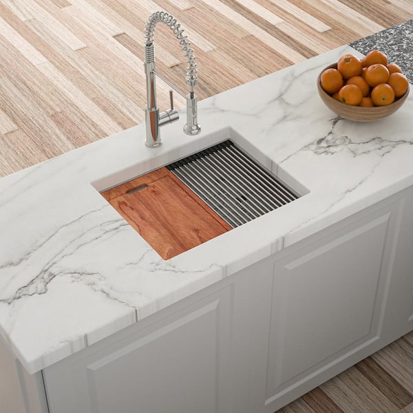 Staykiwi 23 in. Undermount Single Bowl 16-Gauge Brushed Nickel Stainless Steel Kitchen Sink with Workstation
