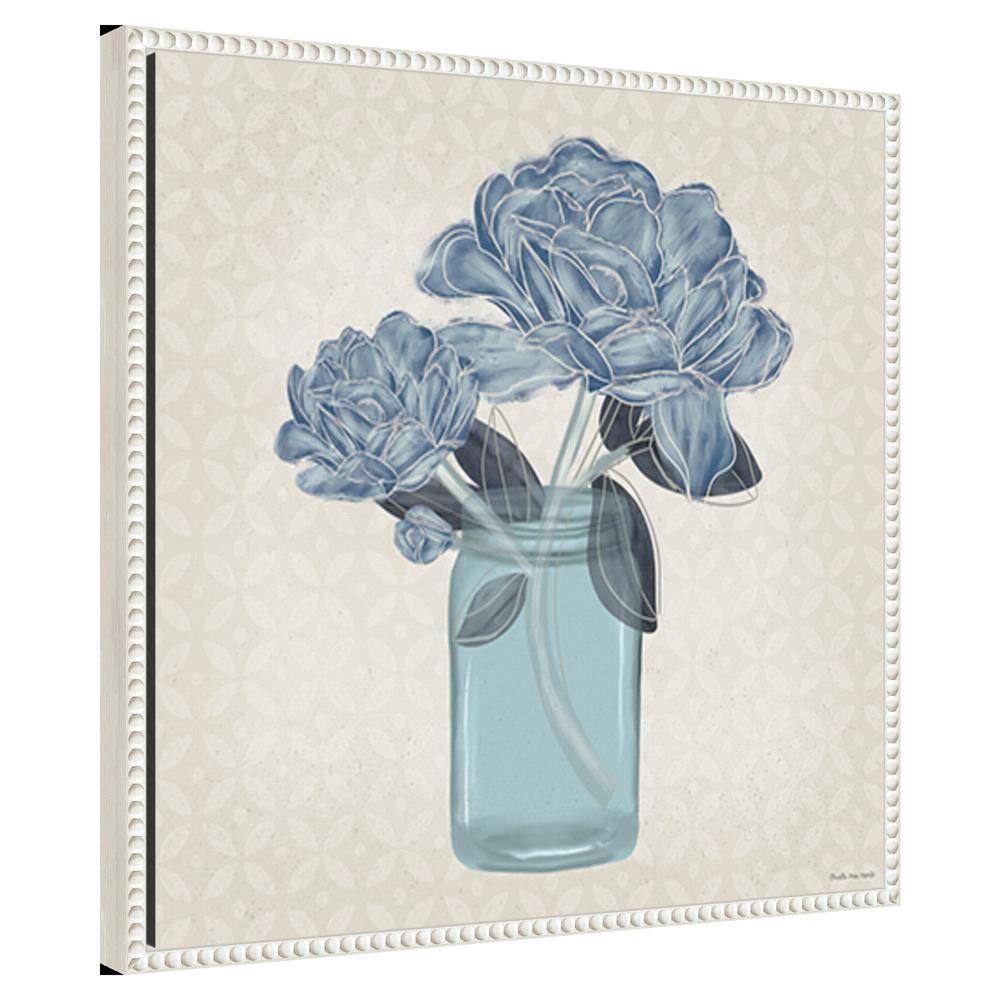 Blue Floral Still Life Canvas Print with Beaded Frame