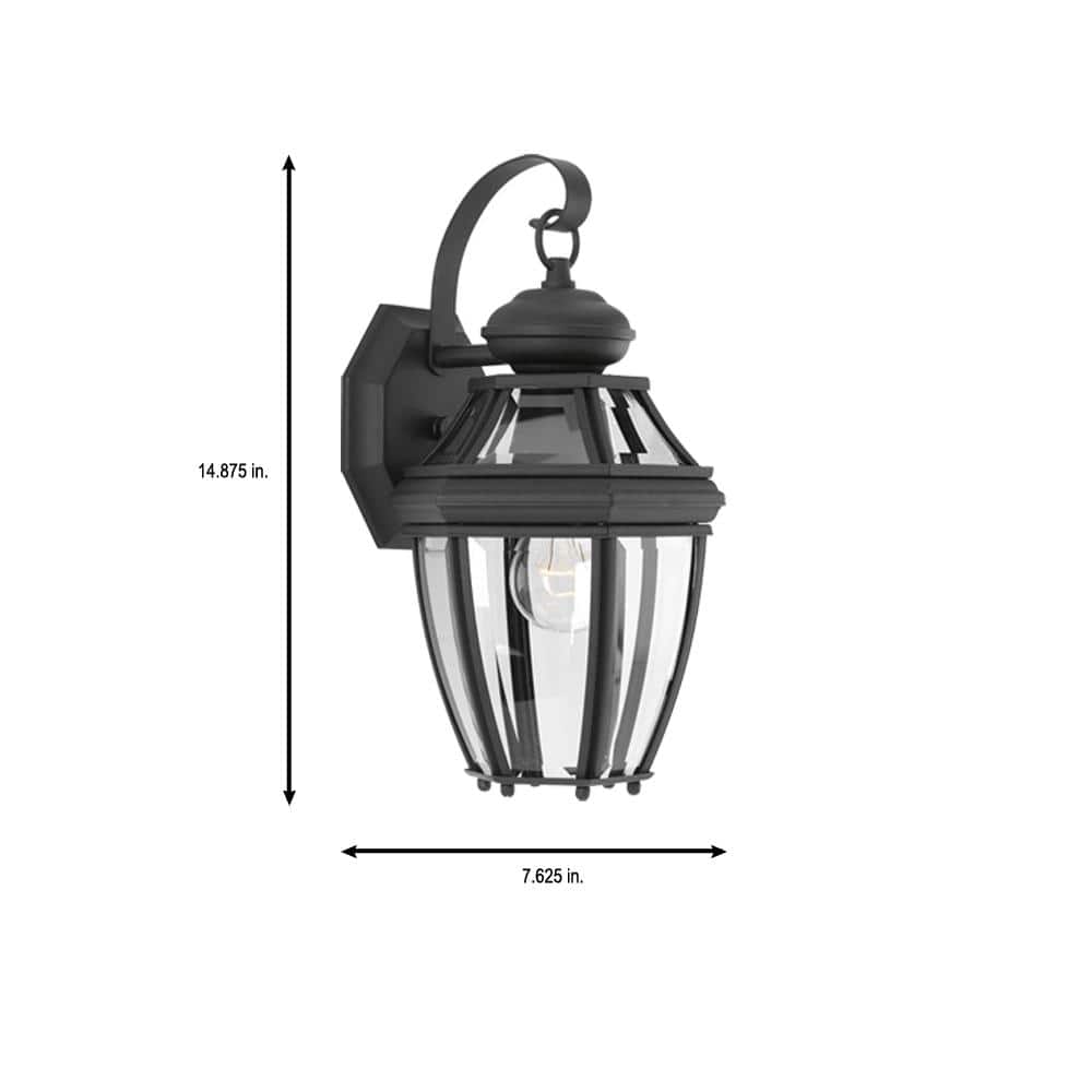 Black Metal Outdoor Wall Lantern with Clear Beveled Glass