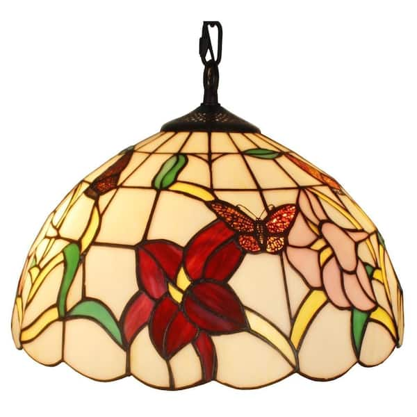 Amora Lighting Tiffany Style 2-Light Floral Hanging Pendant Lamp 14 in. Wide