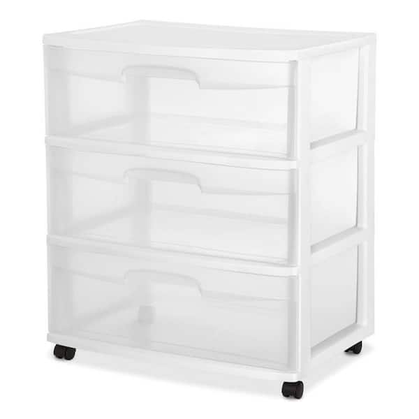 Sterilite Wide 3-Drawer Plastic Rolling Storage Cart Container with Casters, (2-Pack)