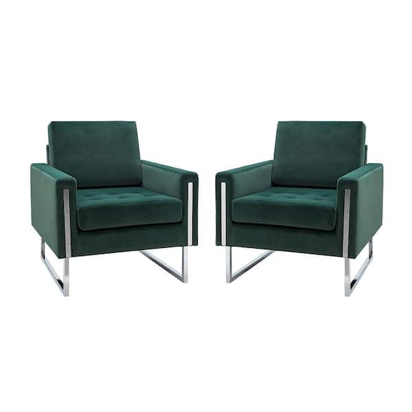 JAYDEN CREATION Dardanus Modern Green Velvet Club Chair with Embedded Metal Armrests Set of 2