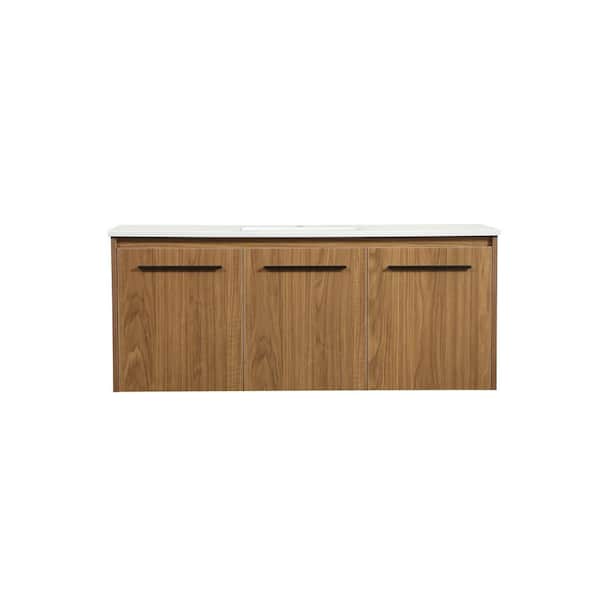Unbranded Simply Living 48 in. W x 18 in. D x 19.7 in. H Bath Vanity in Walnut Brown with Ivory White Engineered Marble Top