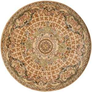 Classic Taupe/Light Green 4 ft. x 4 ft. Round Border Area Rug