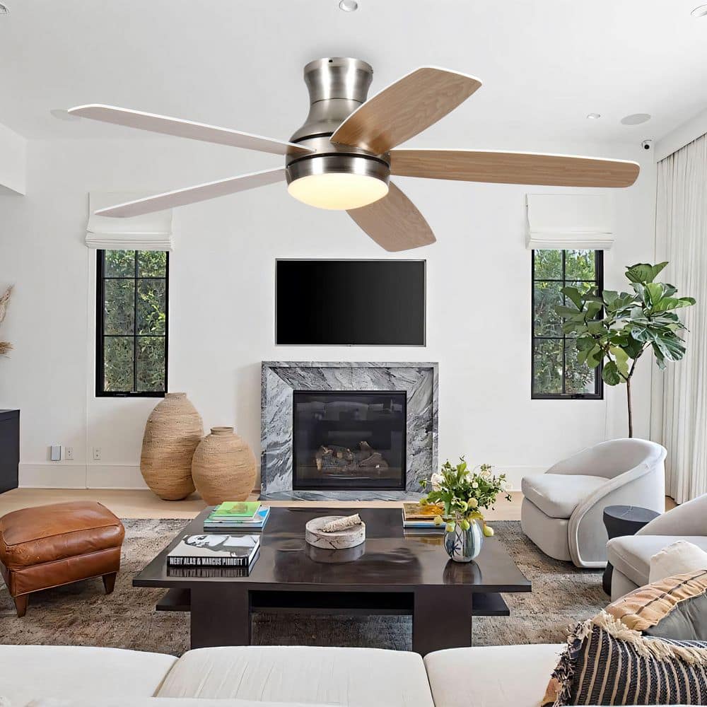 52 in. Smart Indoor Silver Ceiling Fan with Light, Dimmable, Quiet Reversible DC Motor, 5 Plywood Blades and Remote price history on PriceWatchPro